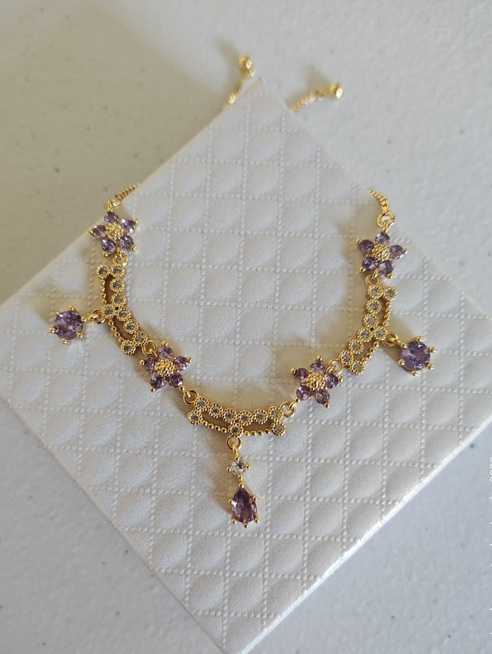 💜Purple Floral Bracelet – Gold Tone Copper